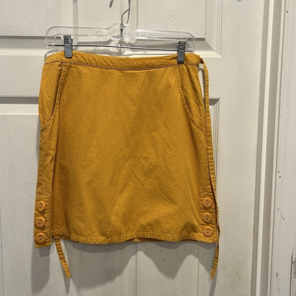 Anthro Tulle Mustard Yellow Cotton Dobby Textured Mini Skirt S Sunburst Buttons
